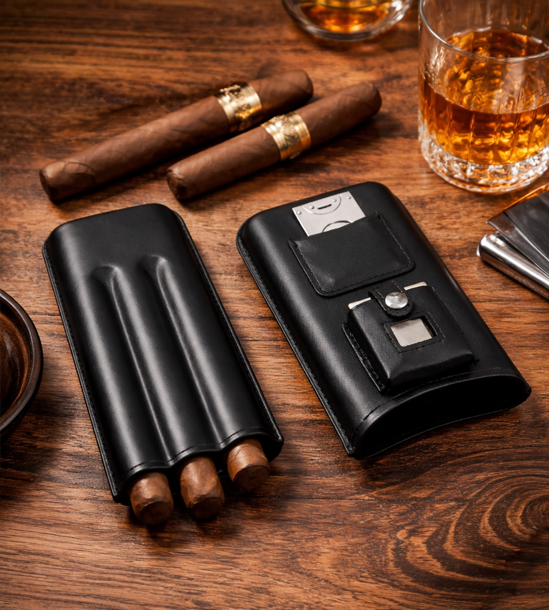 BeyBerk International - Black Leather Three Cigar Case