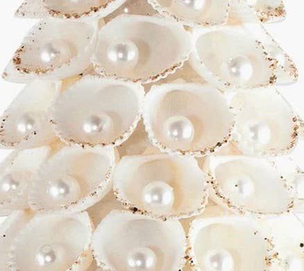 Dekorasyon Gifts  Decor - Clamrose Shell Cone Tree w/Pearls (White/Gold)