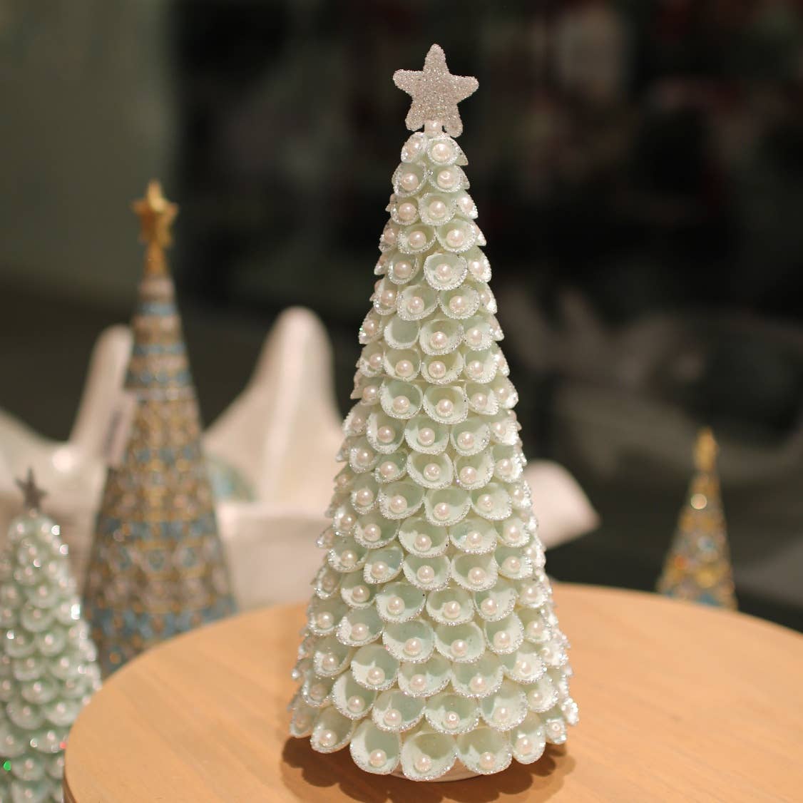 Dekorasyon Gifts  Decor - Clamrose Shell Cone Tree w/Pearls (Powder Blue)