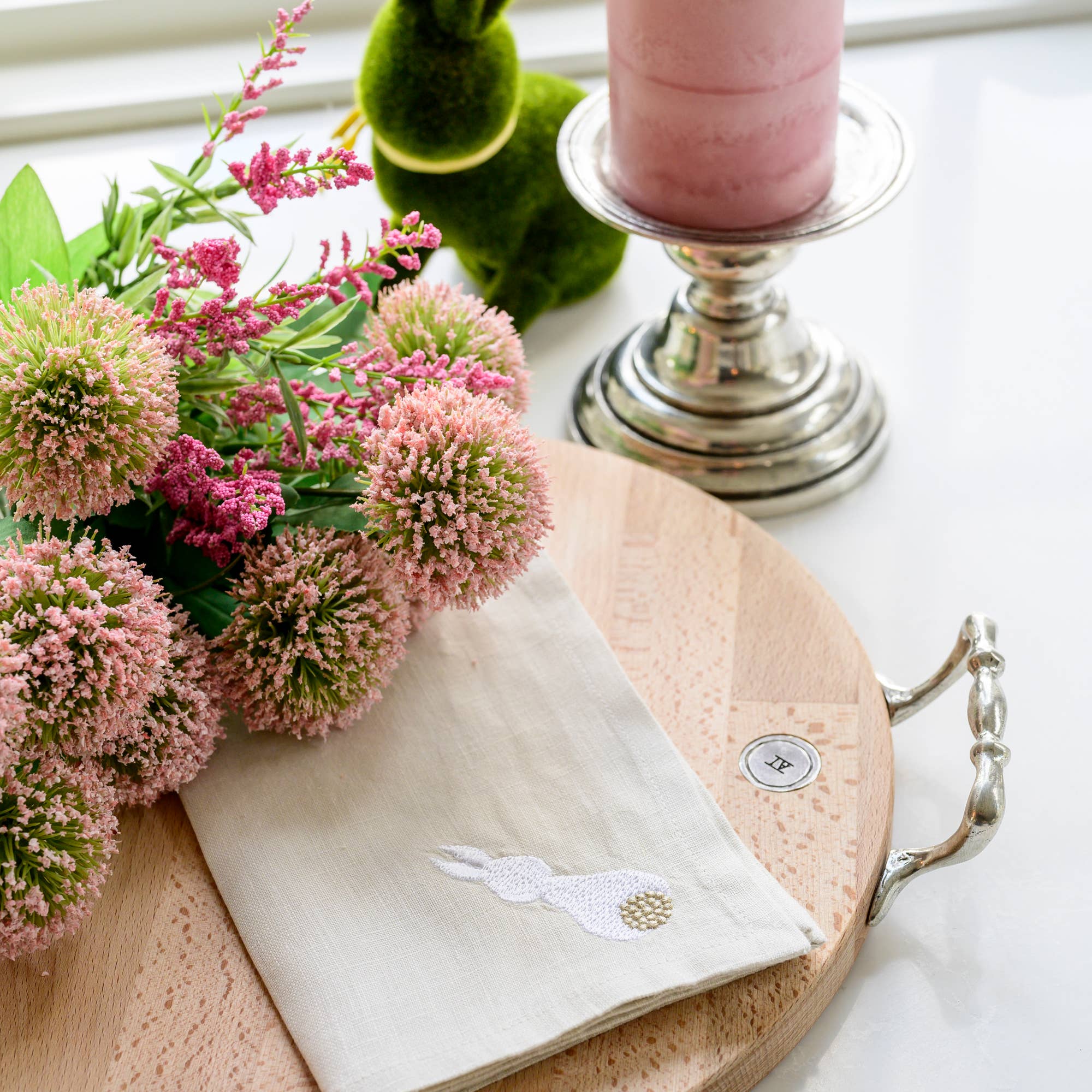 Arte Italica & Crown Linen Designs - S/4 Cotton Tail Bunny Washed Linen Napkin- Easter