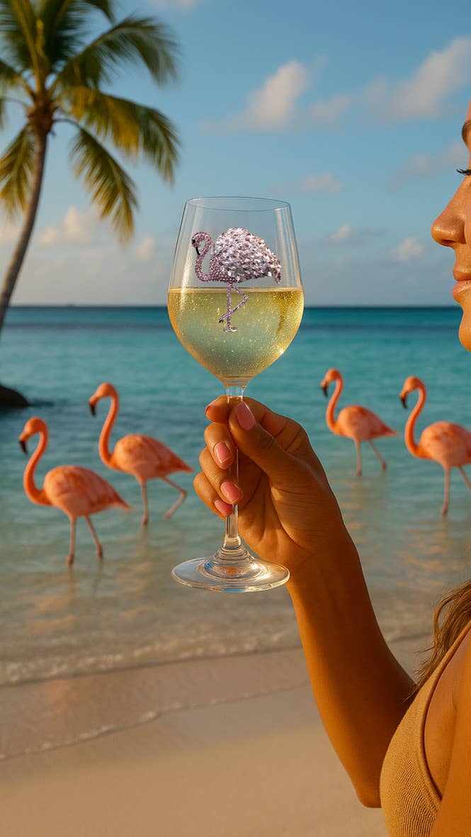 Flamingo Jeweled Stemmed Wine Glass