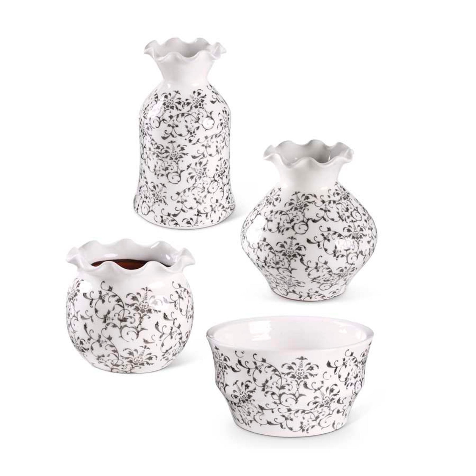 Gray Vine Cream Ceramics w/ Scalloped Rims (Multiple Styles)