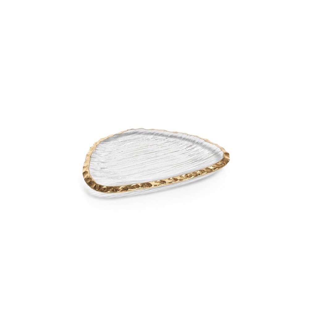 Small Clear Textured Organic Shape Plate with Jagged Gold Rim