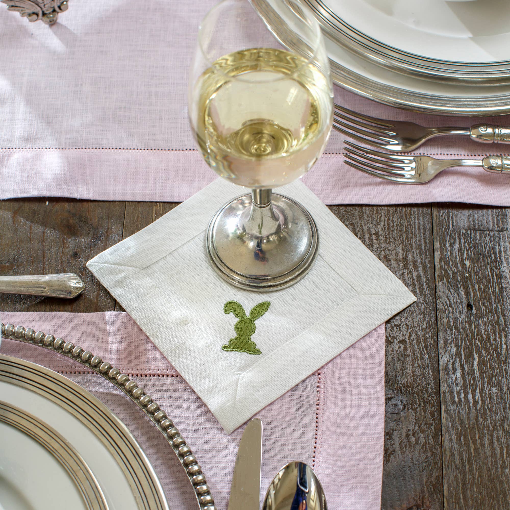 Arte Italica & Crown Linen Designs - Floppy Eared Bunny Cocktail Napkin Set (4) - Easter