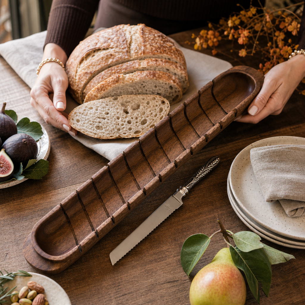Vagabond House - Baguette Board with Wheat Pattern Bread Knife