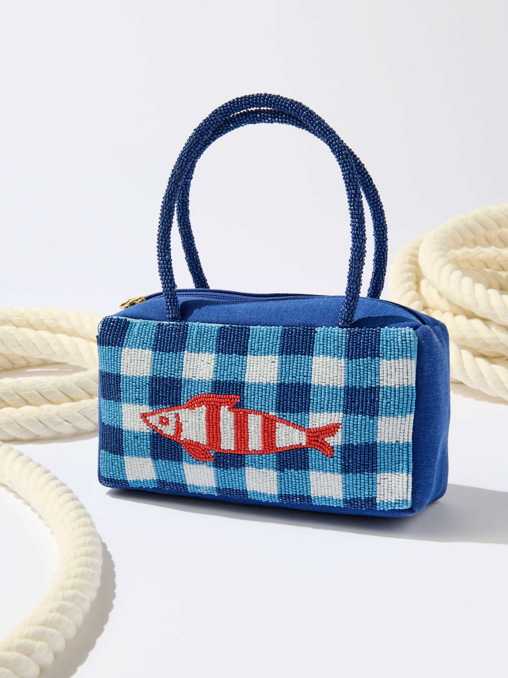 Beaded Fish Mini Bag, Blue