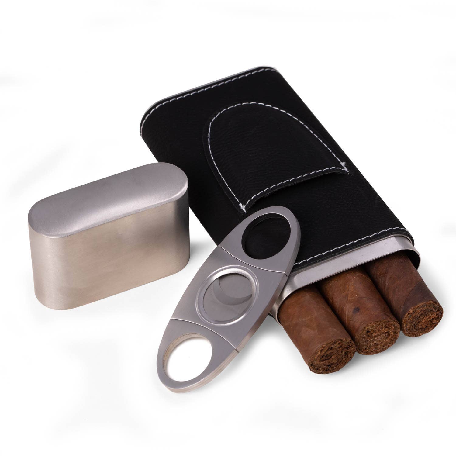 BeyBerk International - Harrison Leather and Steel Cigar Case with Cutter