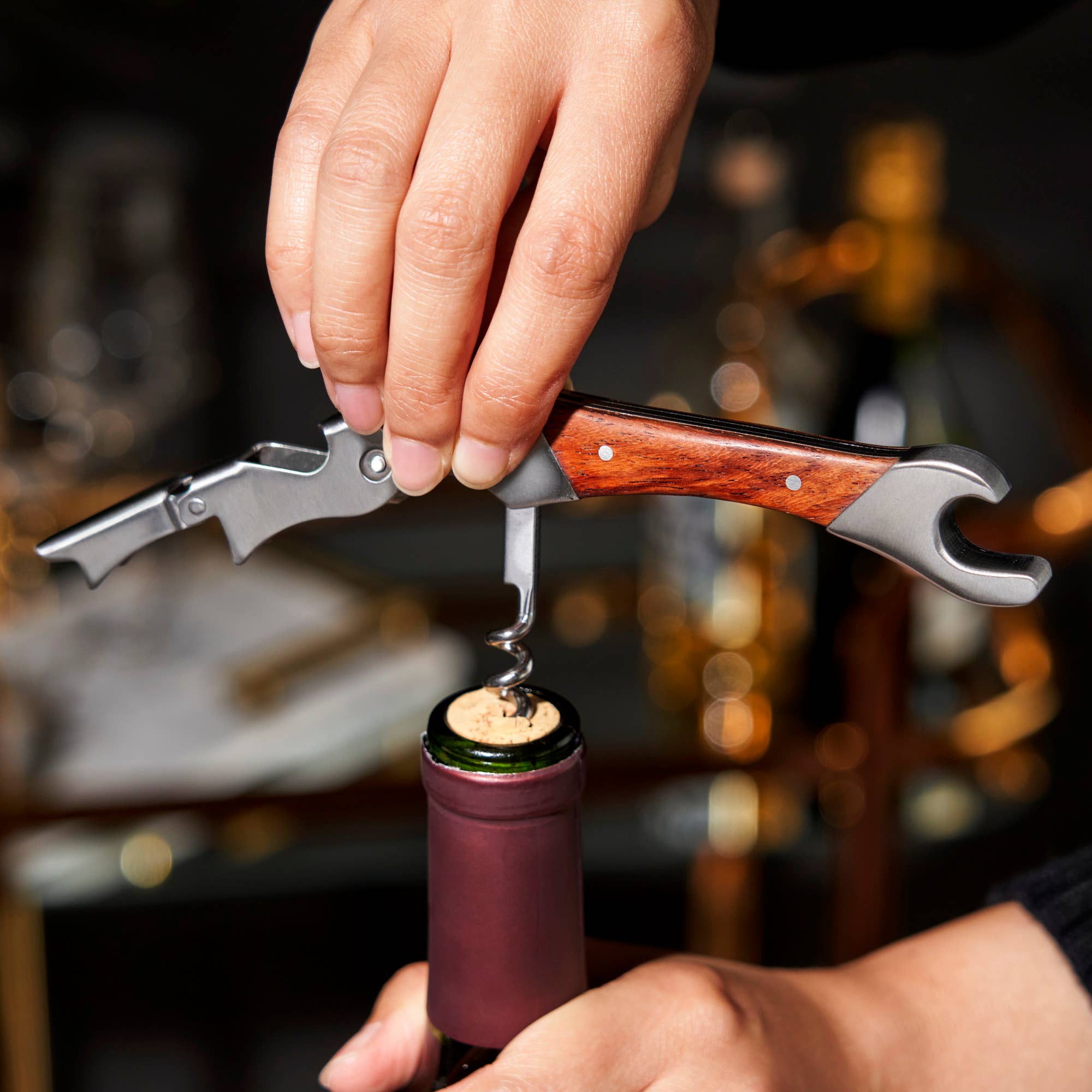 Viski - Admiral™ Rosewood DoubleHinged Corkscrew and Foil Cutter