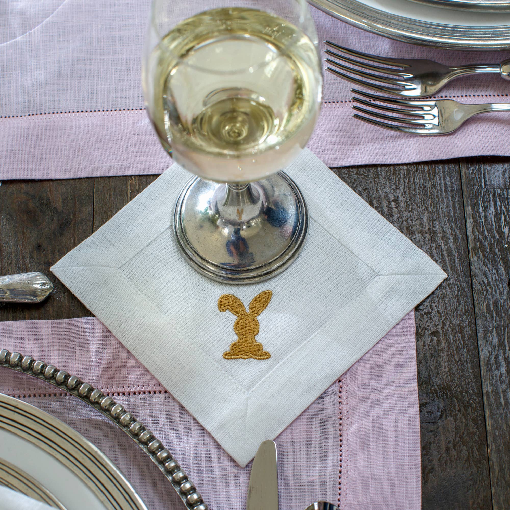 Arte Italica & Crown Linen Designs - Floppy Eared Bunny Cocktail Napkin Set (4) - Easter