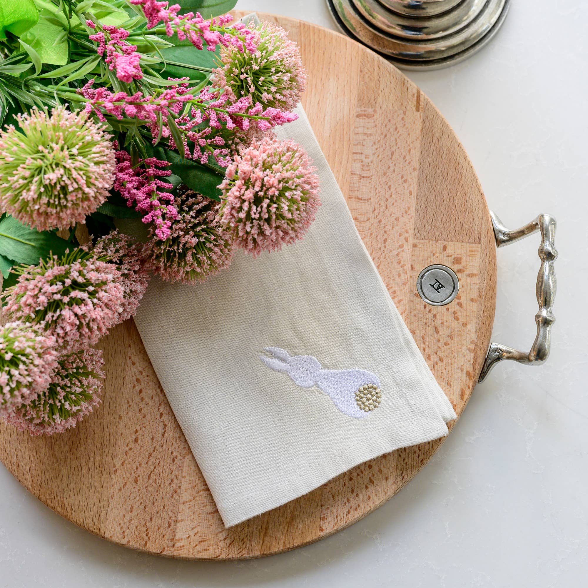 Arte Italica & Crown Linen Designs - S/4 Cotton Tail Bunny Washed Linen Napkin- Easter