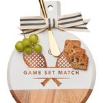 Acacia Bevel Board White w/ Ribbon & Gold Spreader Knife | Game Set Match | 9.75 x 8"