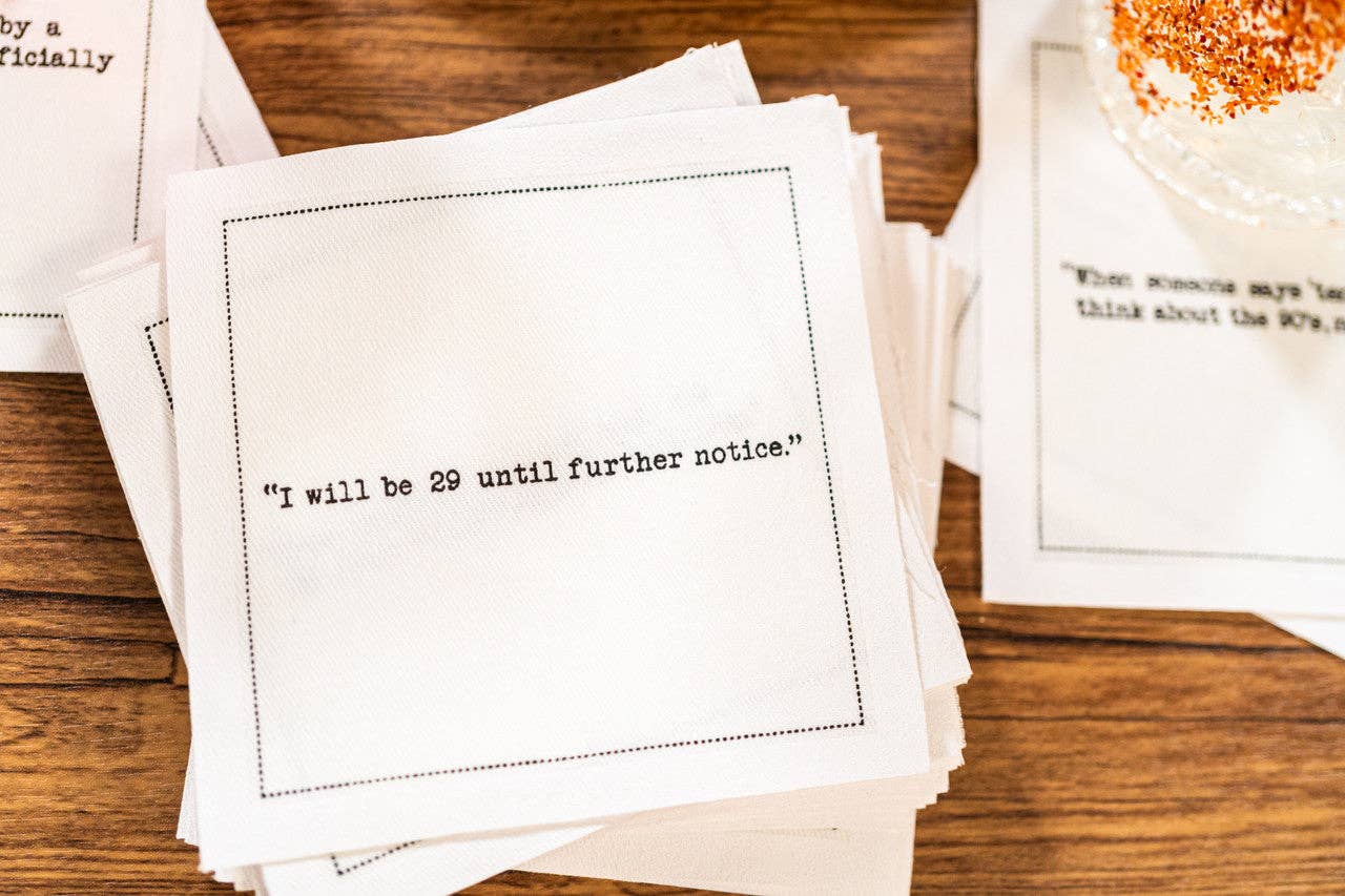 Five Star Napkins Inc. - 30th Birthday Quotes - White Cotton Cocktail Napkins 50x