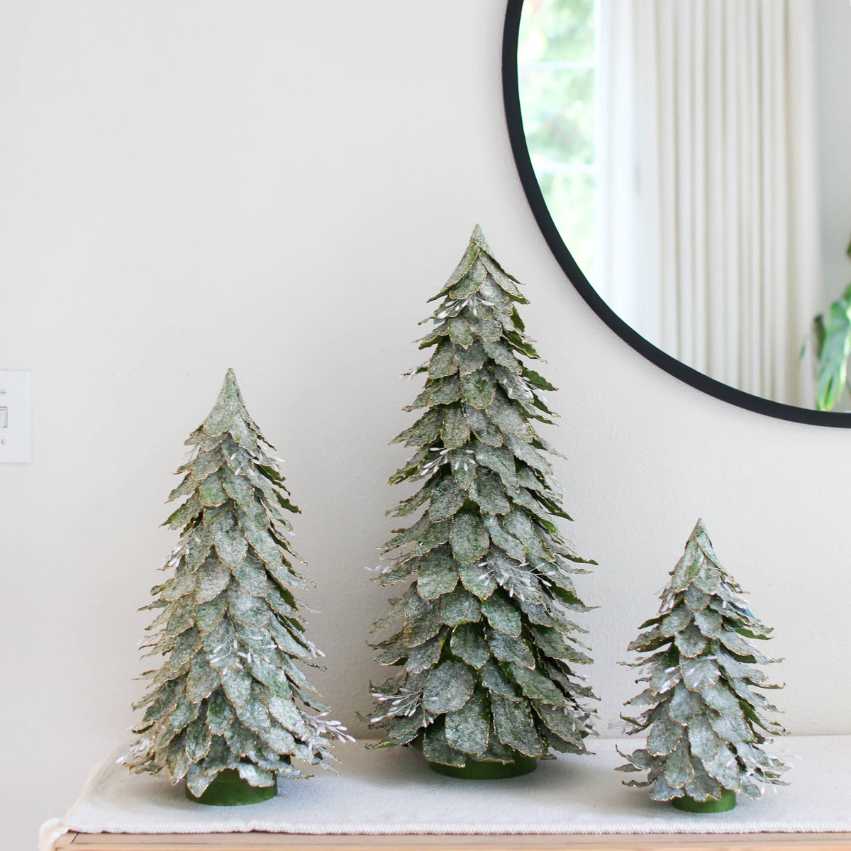 Dekorasyon Gifts  Decor - Flocked Leaf Jewel Tree (Green White Wash)