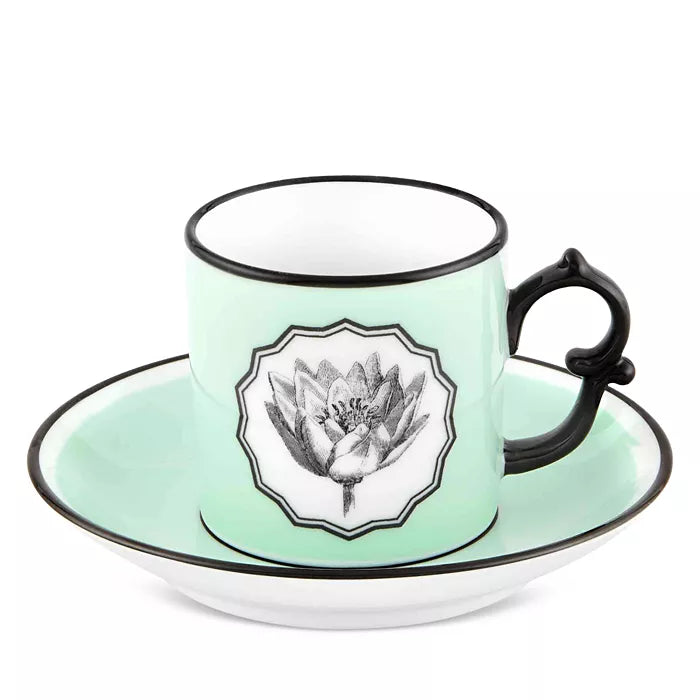 VIsta Alegre Herbariae ~ S/2 Coffee Cups & Saucers (Yellow & Green)