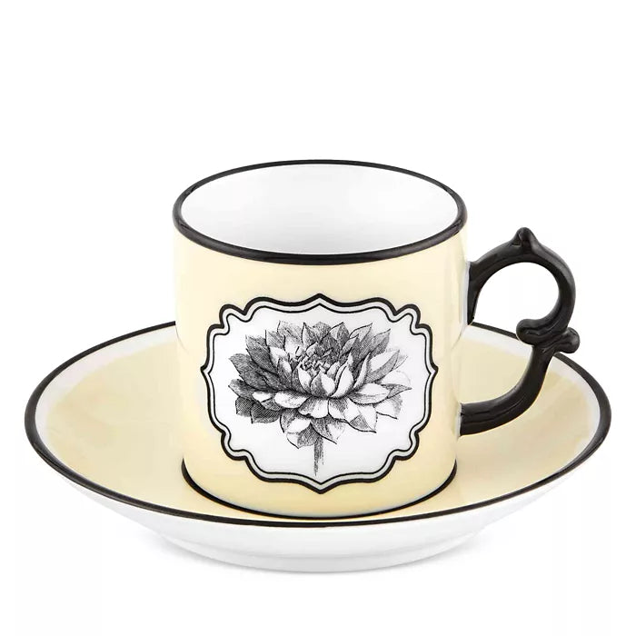 VIsta Alegre Herbariae ~ S/2 Coffee Cups & Saucers (Yellow & Green)