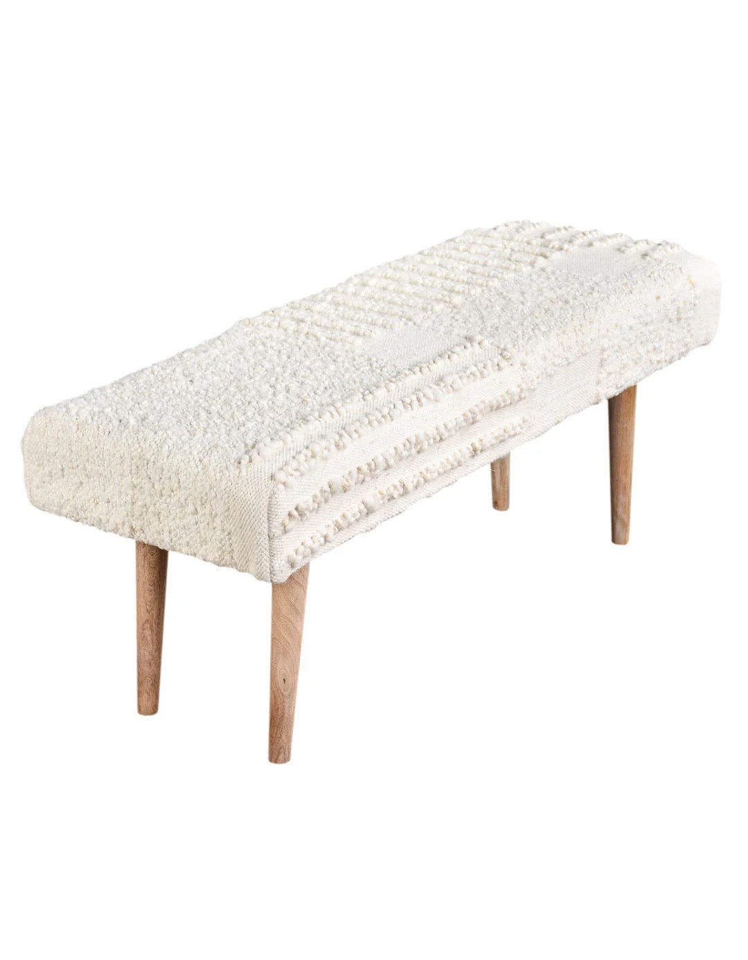 White Boucle Patchwork Handwoven Bench