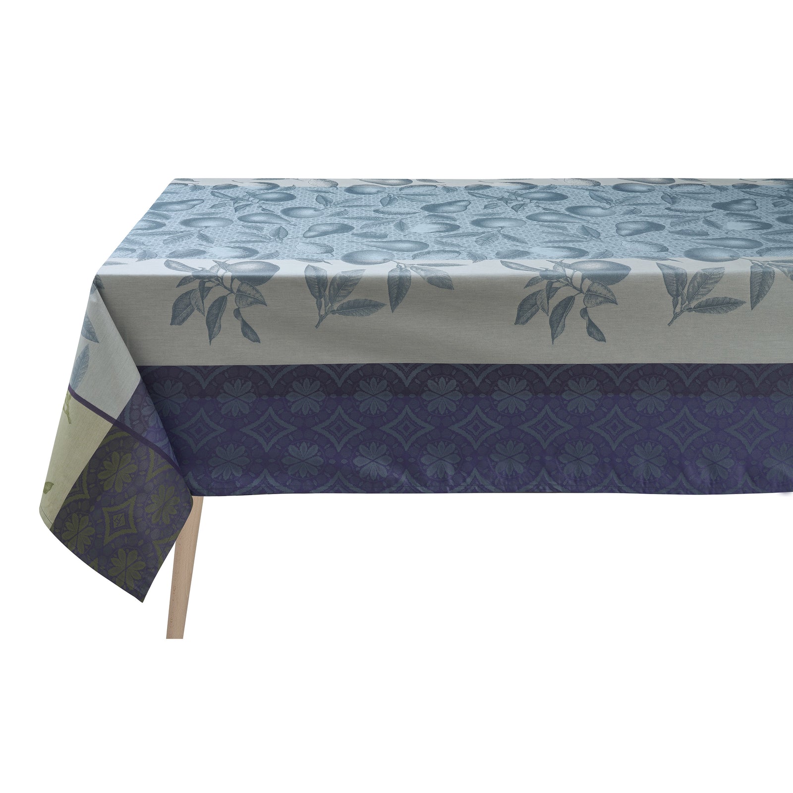 Le Jacquard Francais Arriere-Pays Blue Coated Tablecloth 69" X 126"