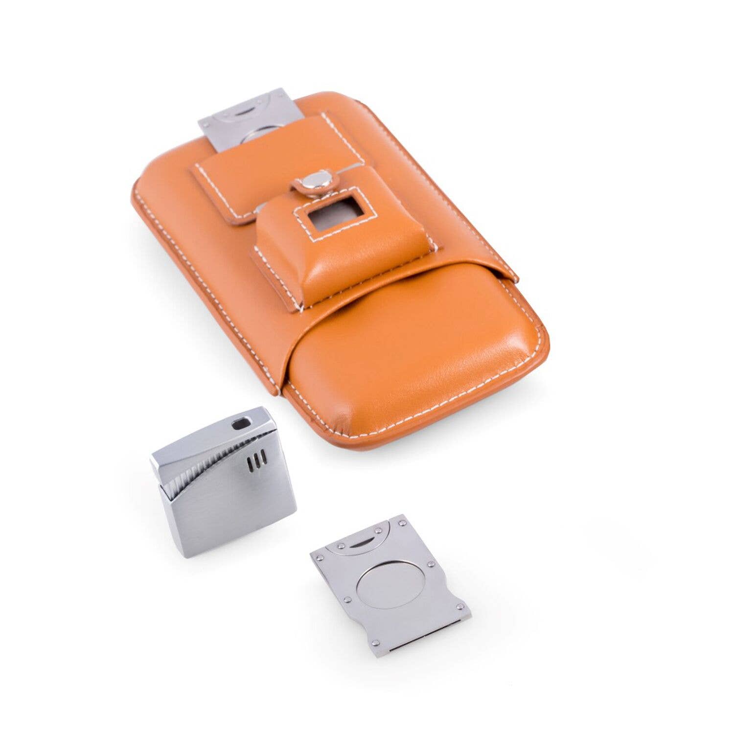 BeyBerk International - Brown Leather Three Cigar Case