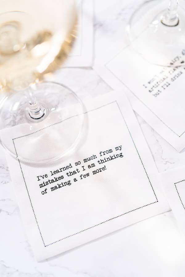 Five Star Napkins Inc. - Snarky Quotes - White Cotton Cocktail Napkins x 50
