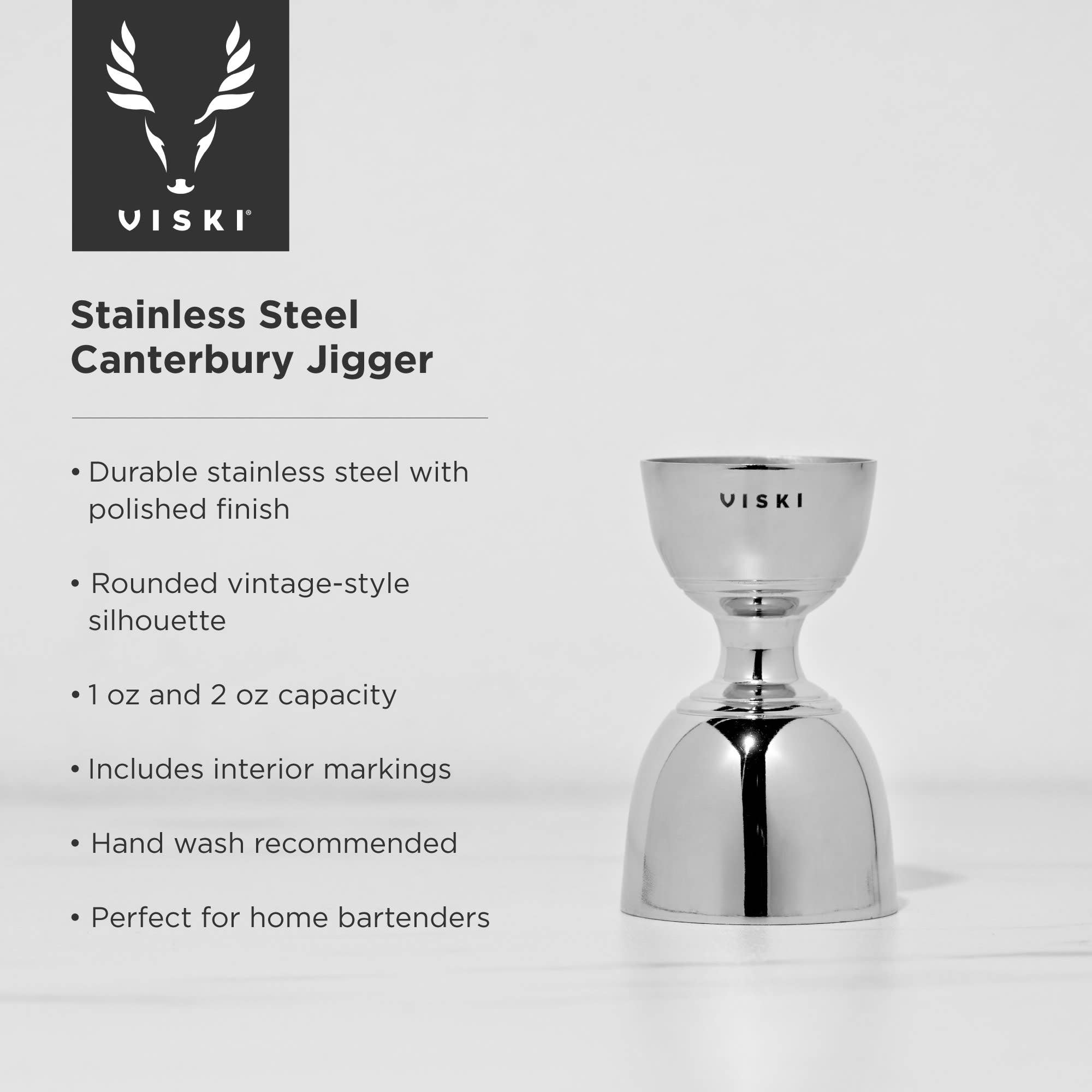 Viski - Harrison Polished Stainless Steel Canterbury Double Jigger