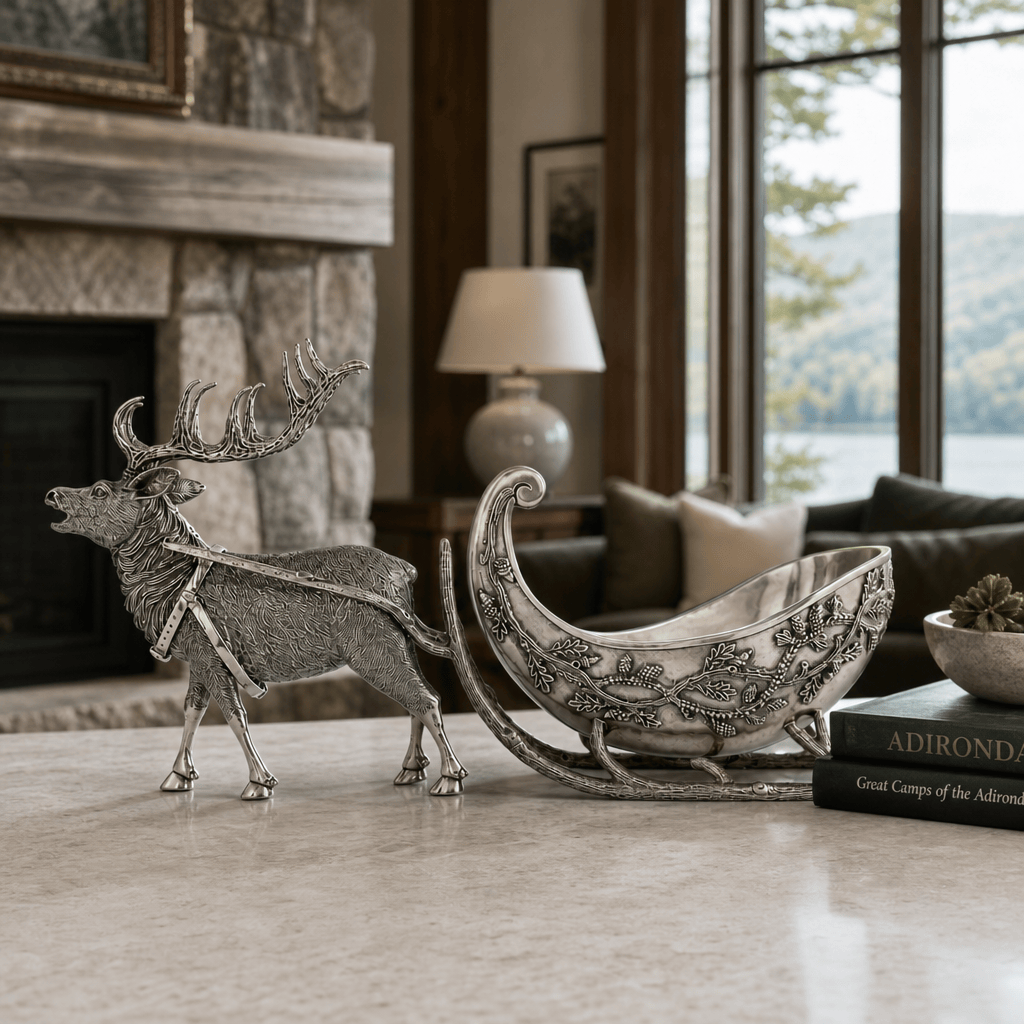 Pewter Reindeer Sleigh Centerpiece - Large