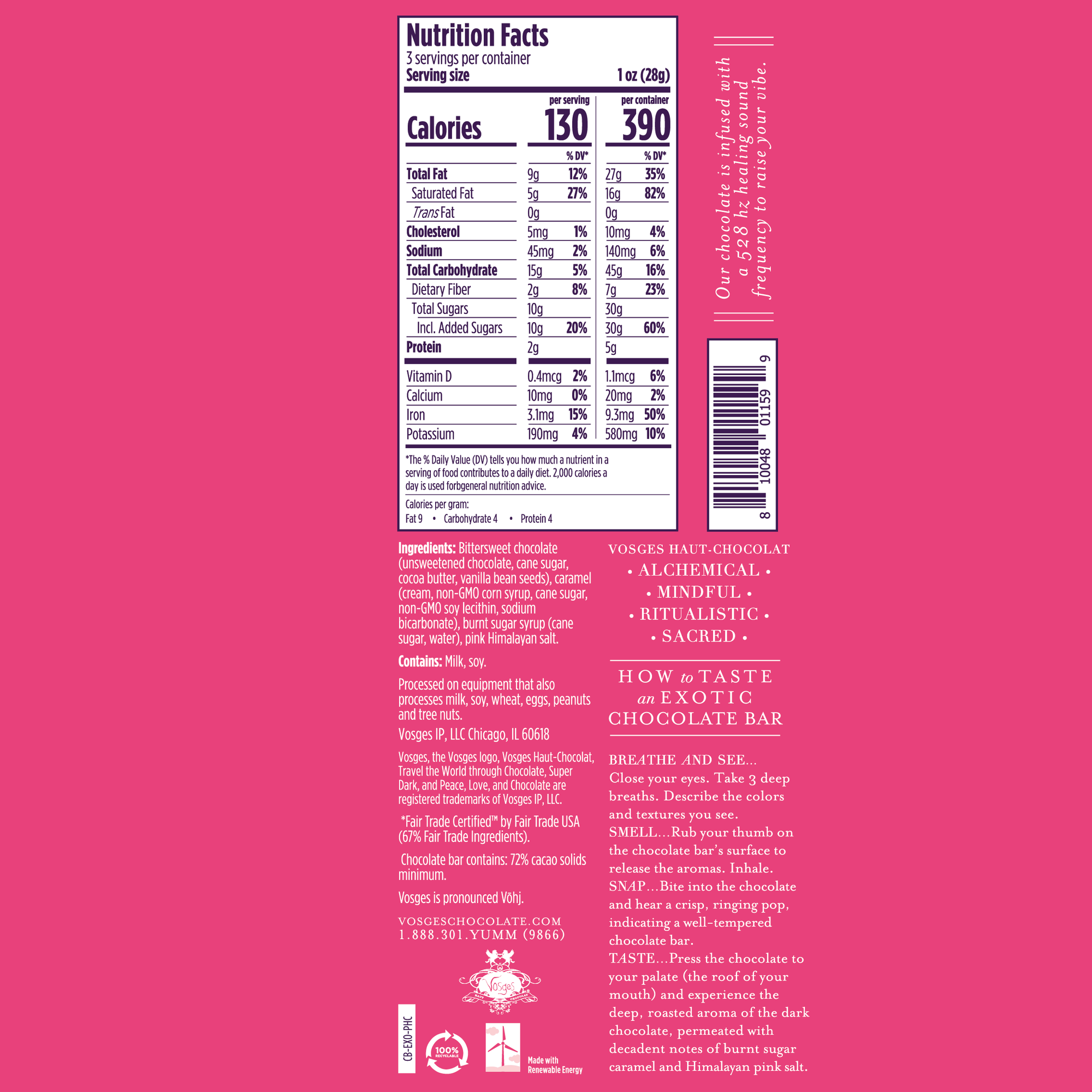 Vosges Haut-Chocolat - Dark Chocolate Bar w/ Himalayan Pink Salt & Caramel -Gourmet