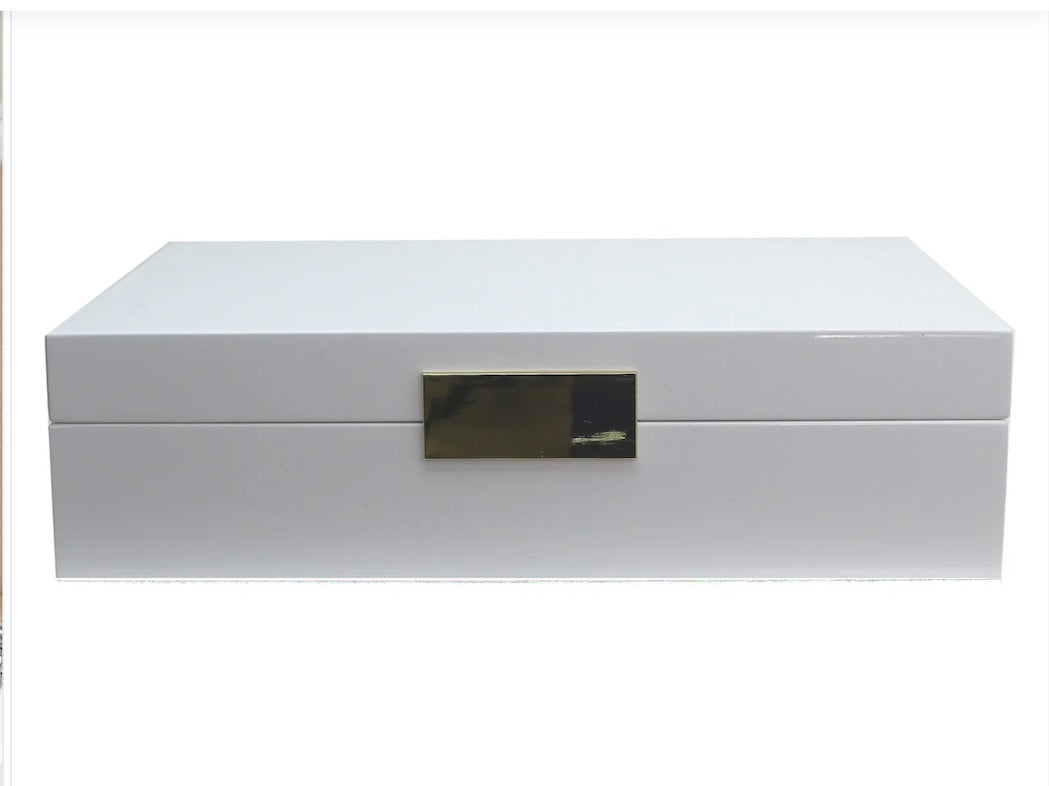 Addison Ross White Jewelry Box: Silver Trim