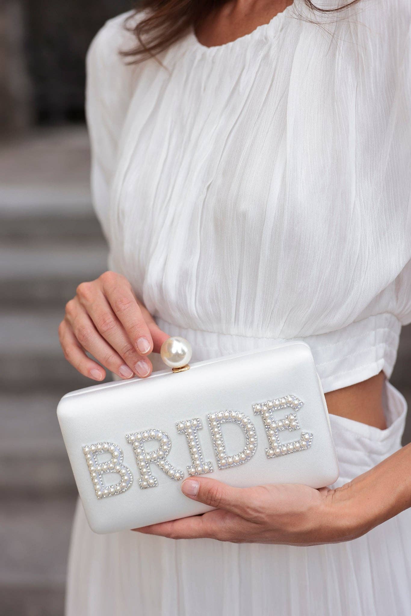 "BRIDE" Pearl Minaudiere in Ivory