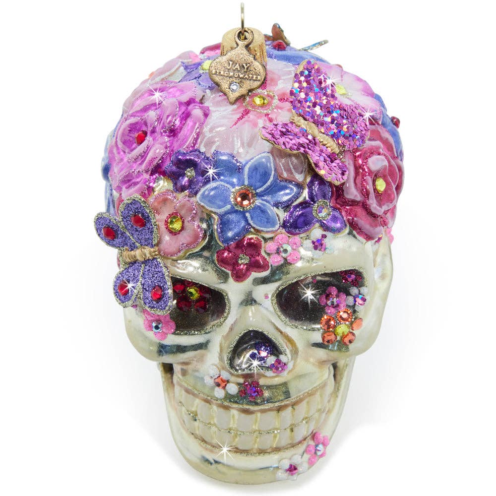 Jay Strongwater - Floral Skull Glass Ornament