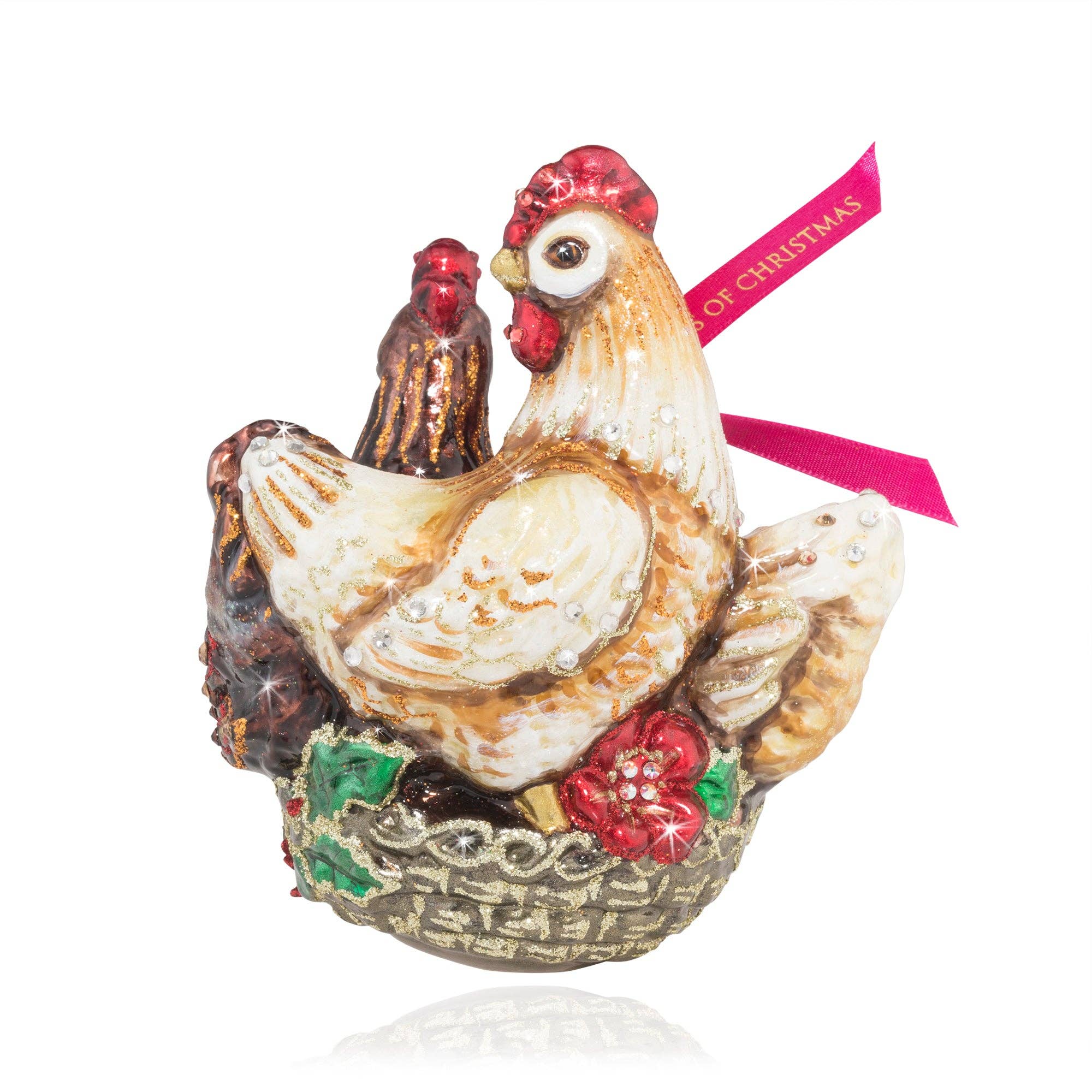 Jay Strongwater - Three French Hens Glass Ornament