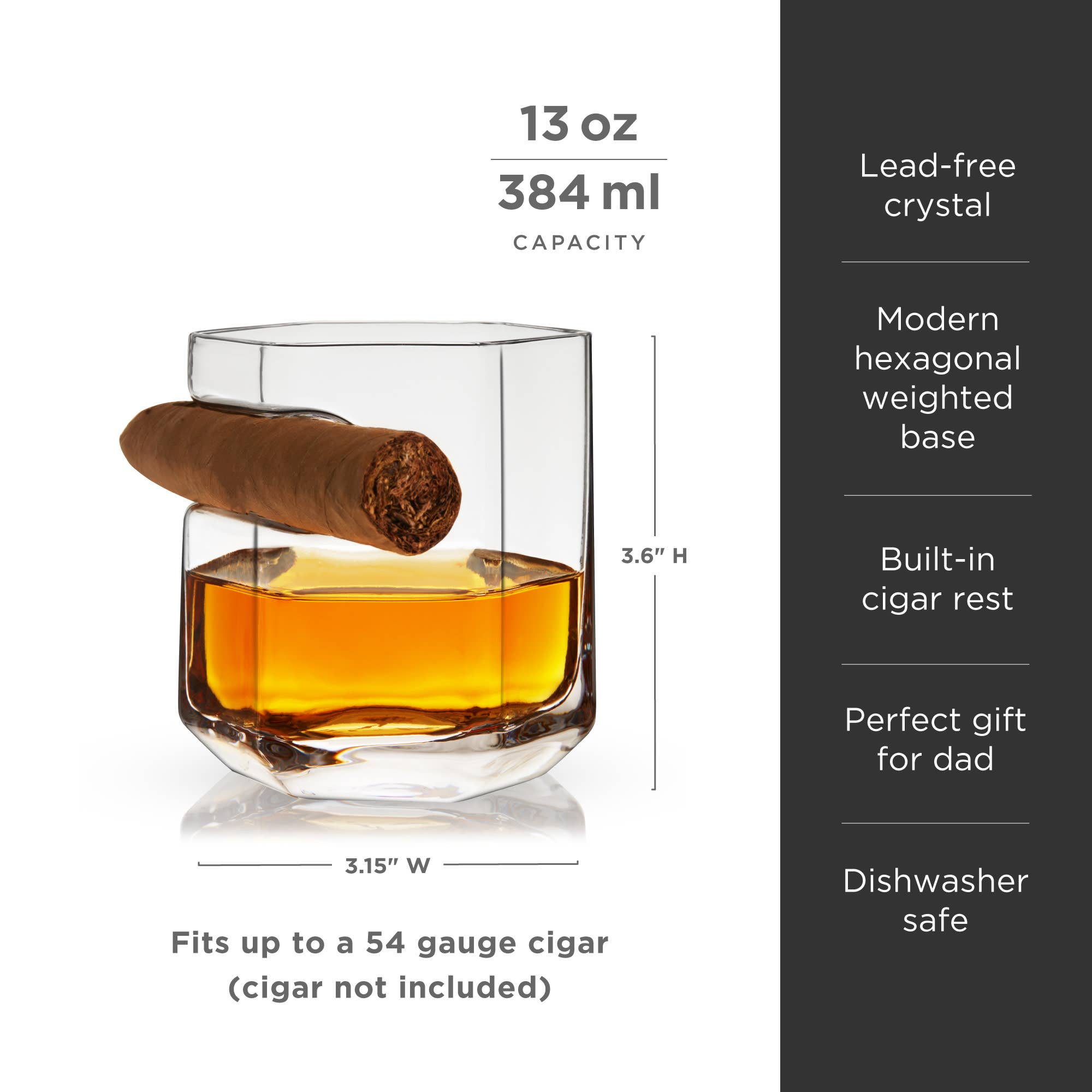 Viski - Raye™ Crystal Whiskey Glass with Builtin Cigar Holder