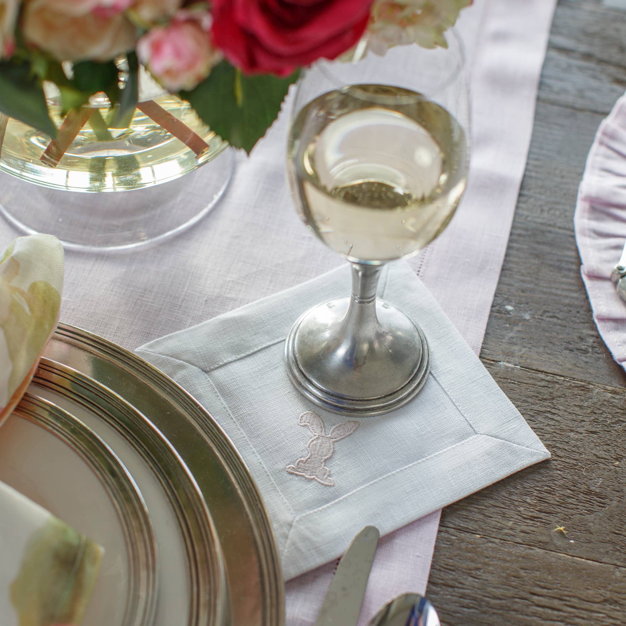 Arte Italica & Crown Linen Designs - Floppy Eared Bunny Cocktail Napkin Set (4) - Easter