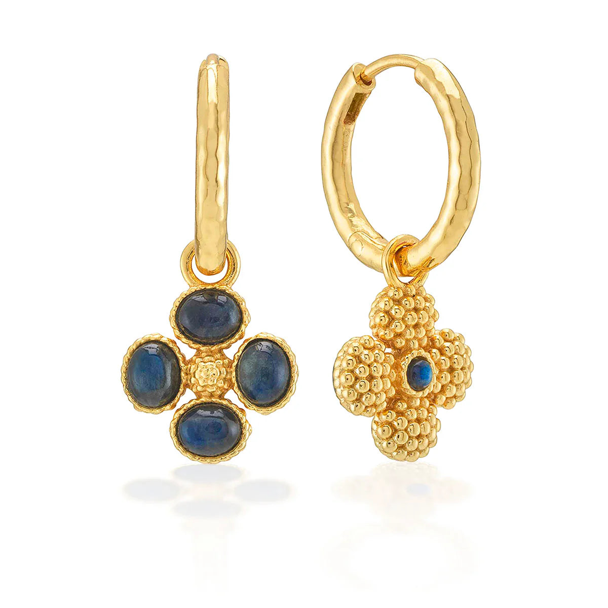 Capucine De Wulf Berry Clover Hoop Earrings Double Sided Charm, Labradorite