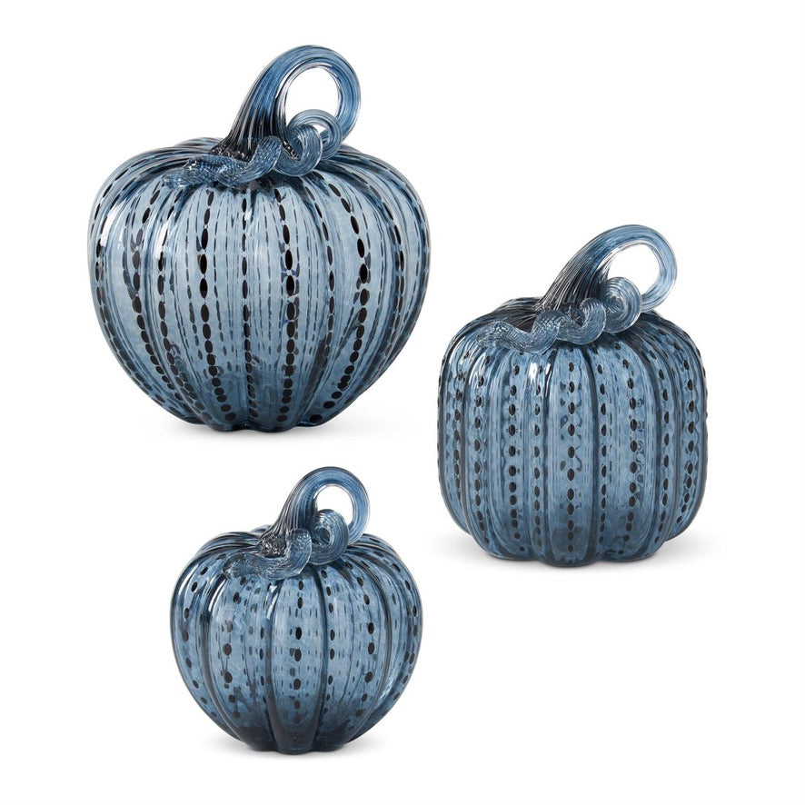 Speckled Blue Glass Pumpkins (3 Sizes)