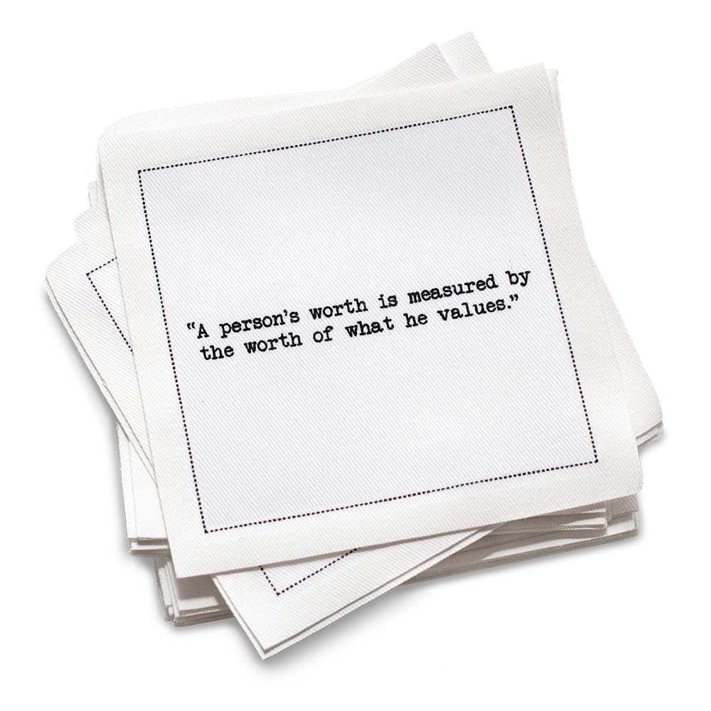 Five Star Napkins Inc. - Marcus Aurelius Quotes - White Cotton Cocktail Napkins x 50