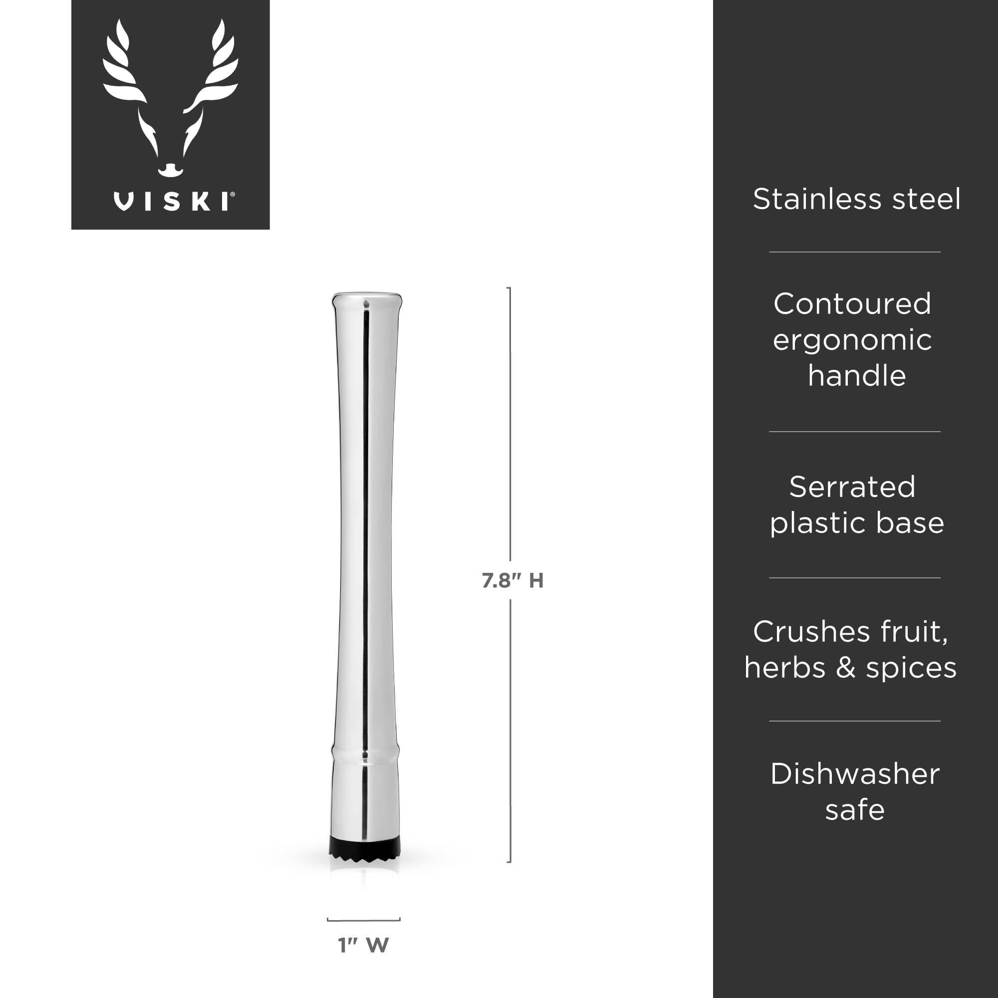 Viski - Harrison Polished Silver Finish Stainless Steel Muddler