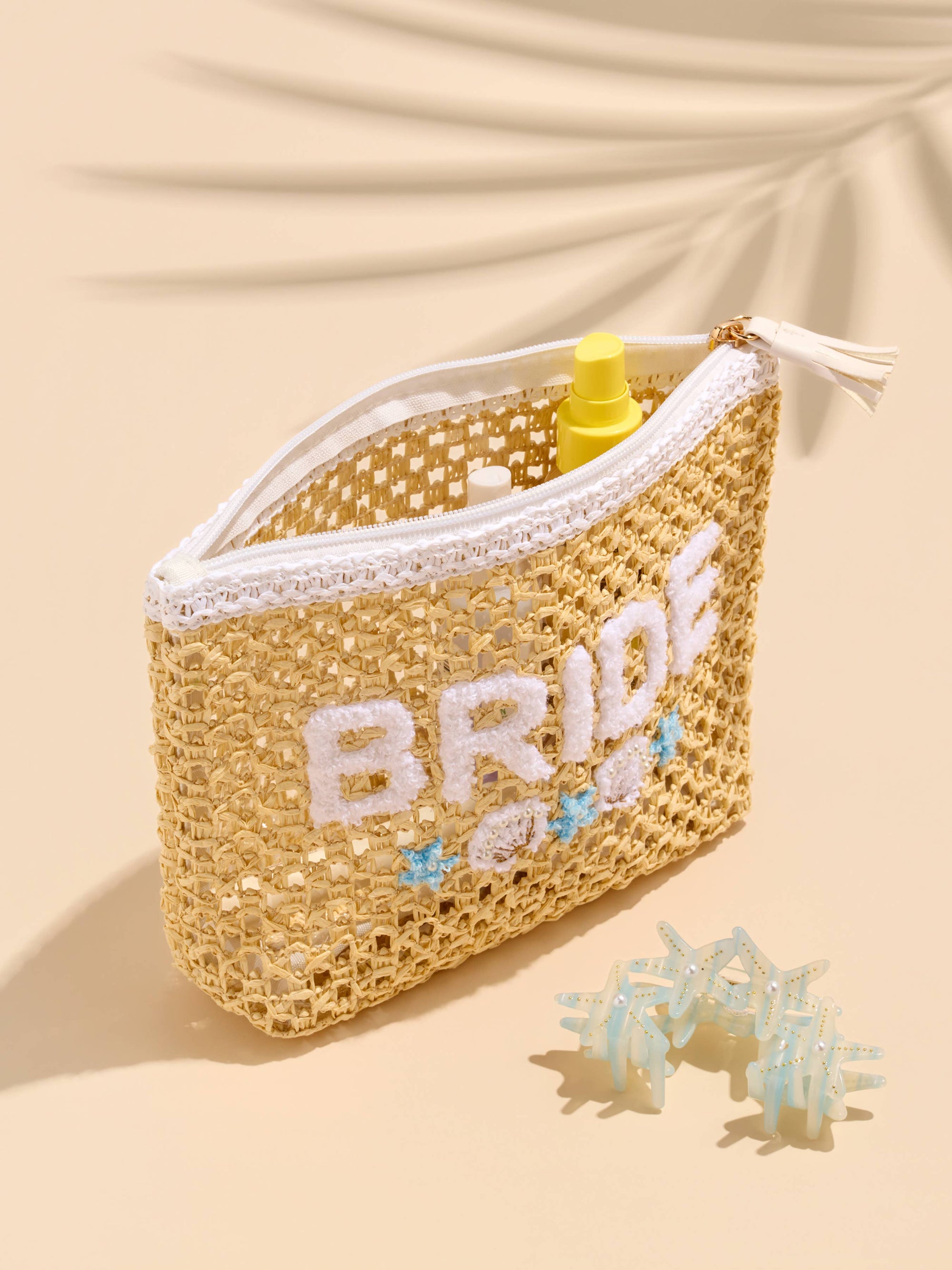 "BRIDE" Shell Zip Pouch in Natural