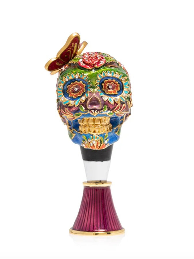 Jay Strongwater Skull Winestopper and Stand