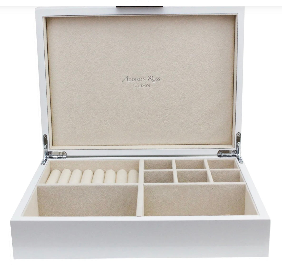 Addison Ross White Jewelry Box: Silver Trim