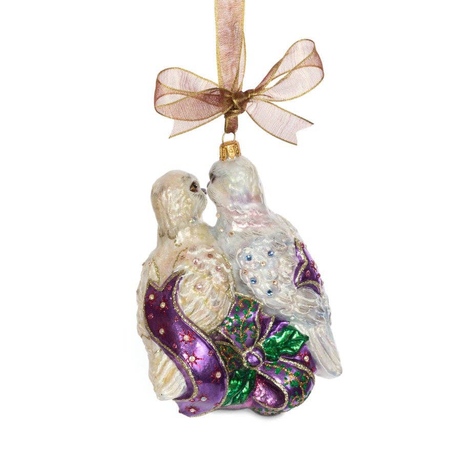 Jay Strongwater - Two Turtle Doves Glass Ornament