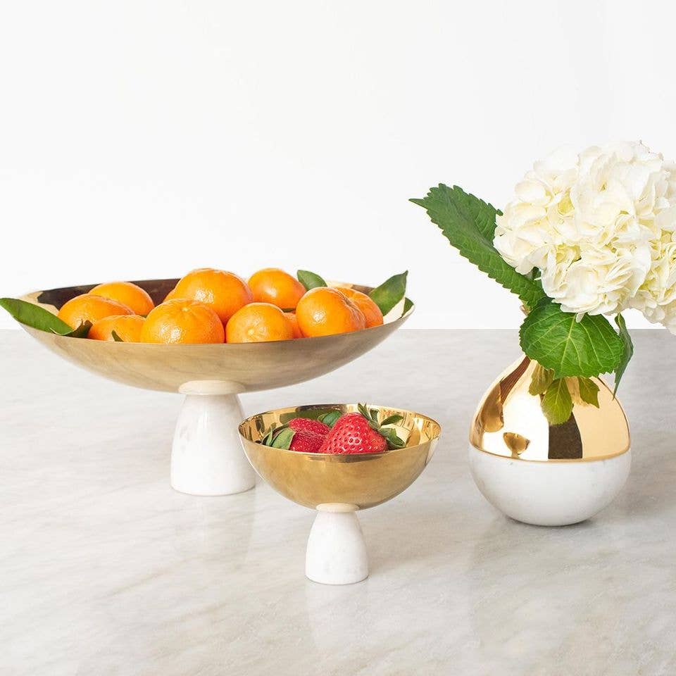 ANNA New York - Coluna Fruit Bowl, Carrara Marble & Gold
