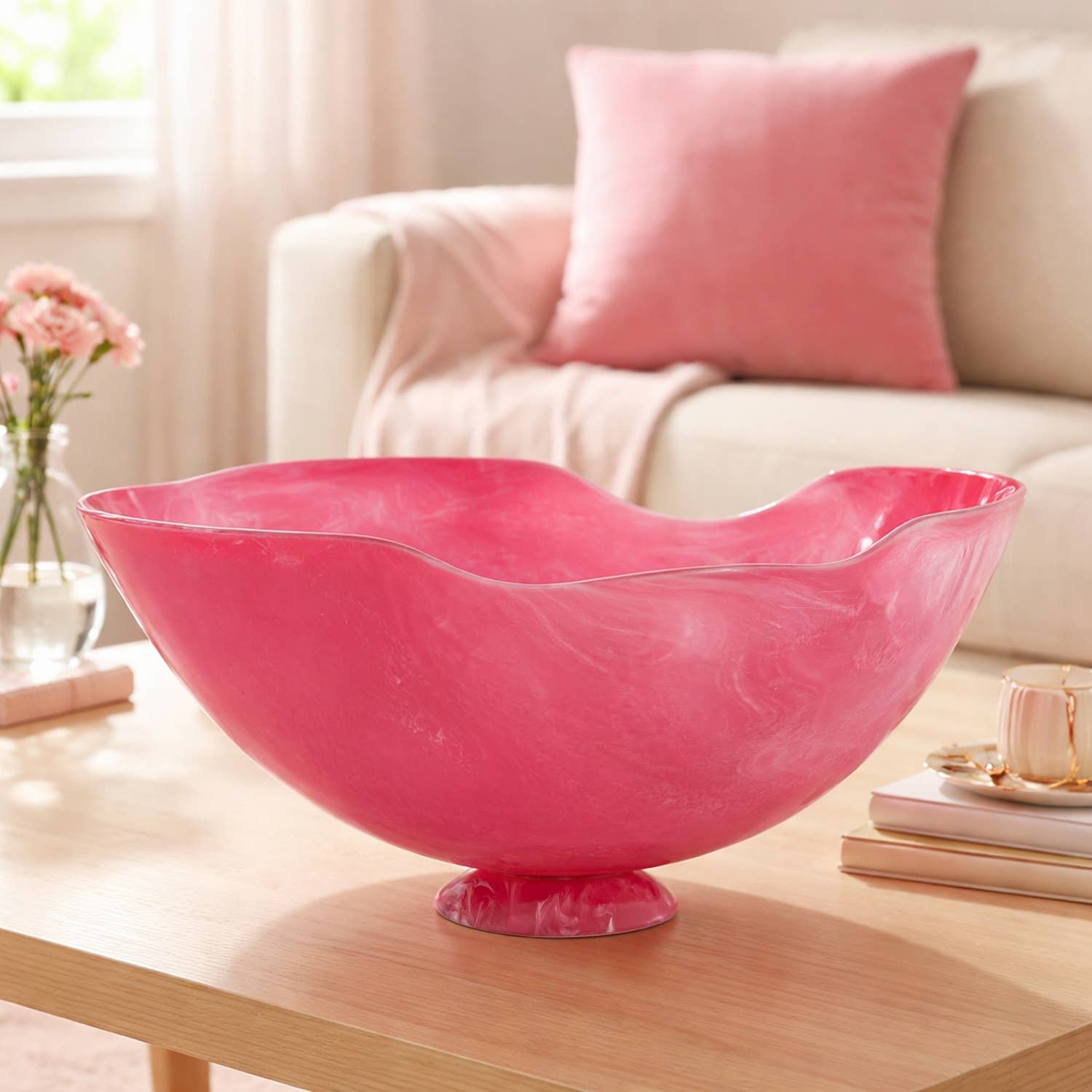 BIDKhome - Large Fruit Bowl Rose Pink Resin Dia 21.2"