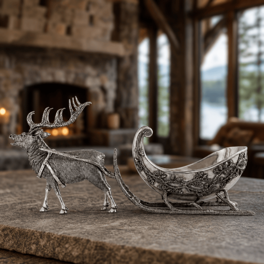 Pewter Reindeer Sleigh Centerpiece - Large
