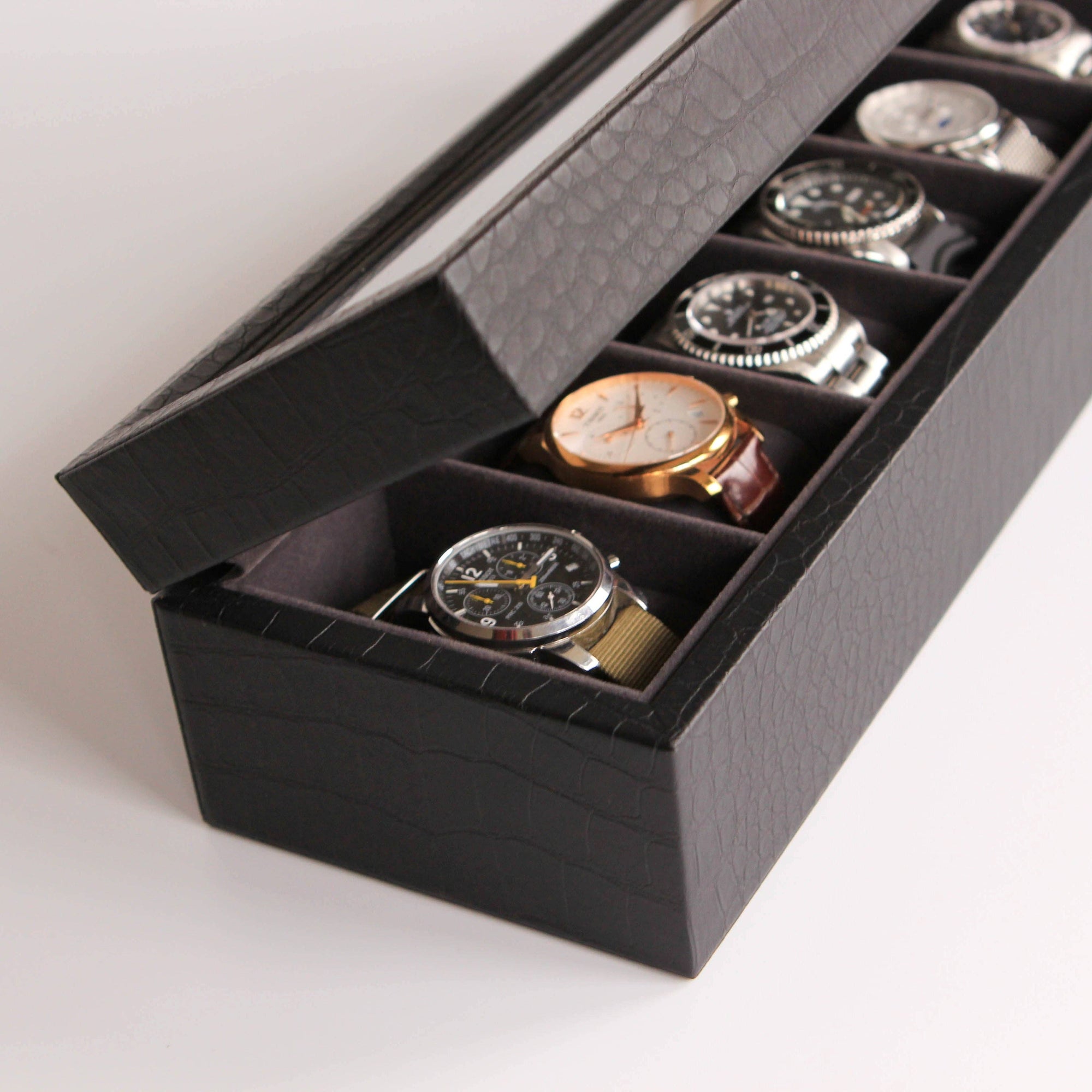 Case Elegance - Faux Crocodile Watch Box - 6 Slot