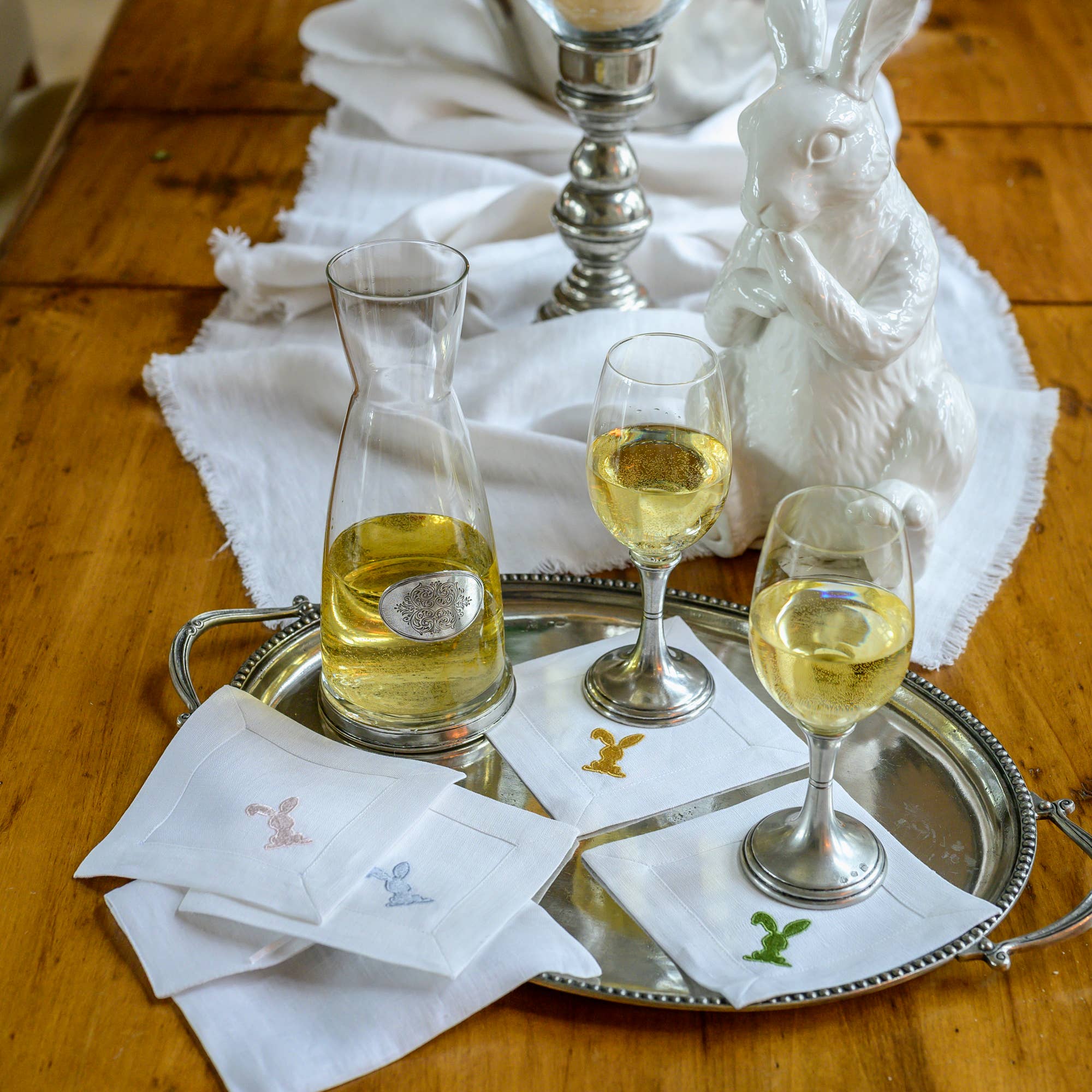 Arte Italica & Crown Linen Designs - Floppy Eared Bunny Cocktail Napkin Set (4) - Easter