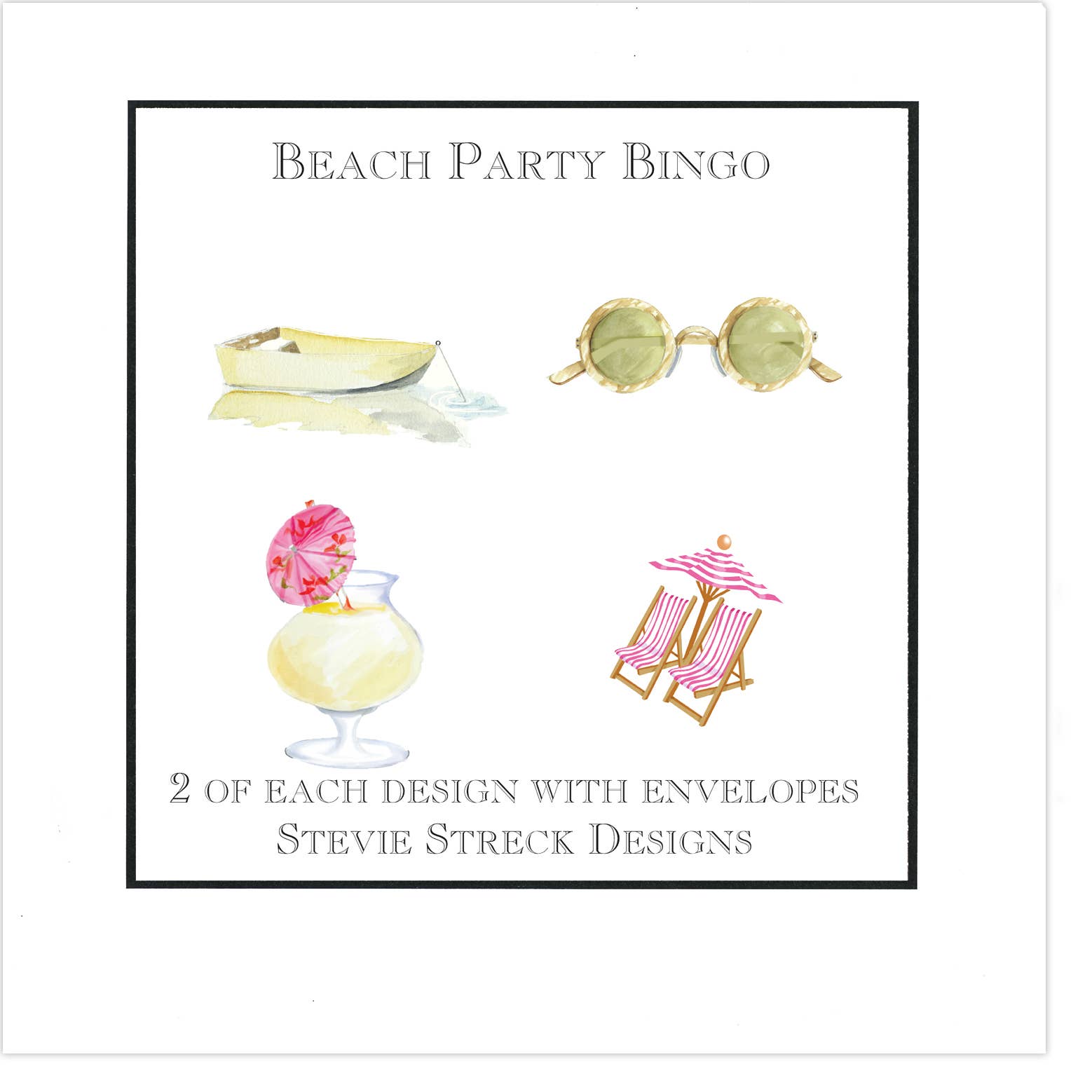 Stevie Streck Designs - Note Cards Boxed - Beach Party Bingo