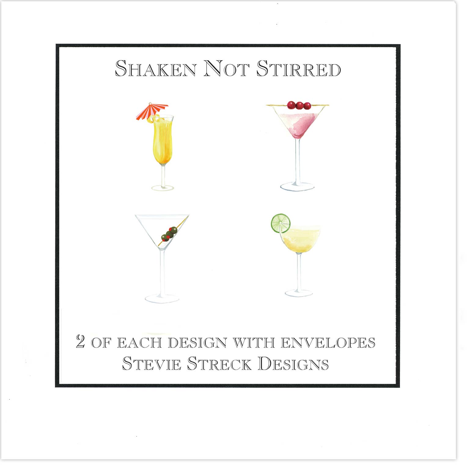 Stevie Streck Designs - Note Cards Boxed - Shaken Not Stirred