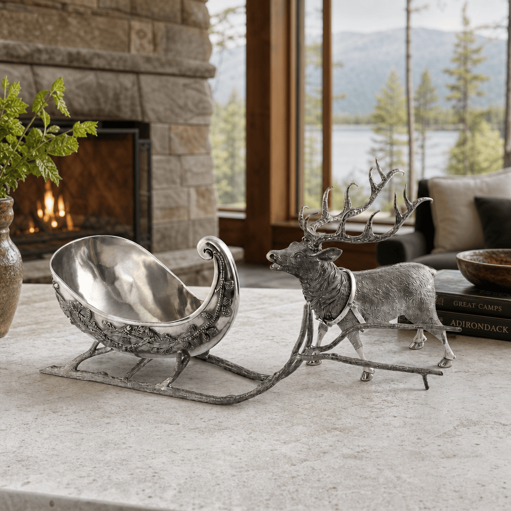 Pewter Reindeer Sleigh Centerpiece - Large