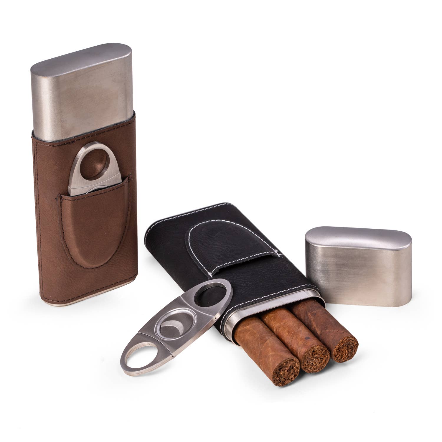 BeyBerk International - Harrison Leather and Steel Cigar Case with Cutter