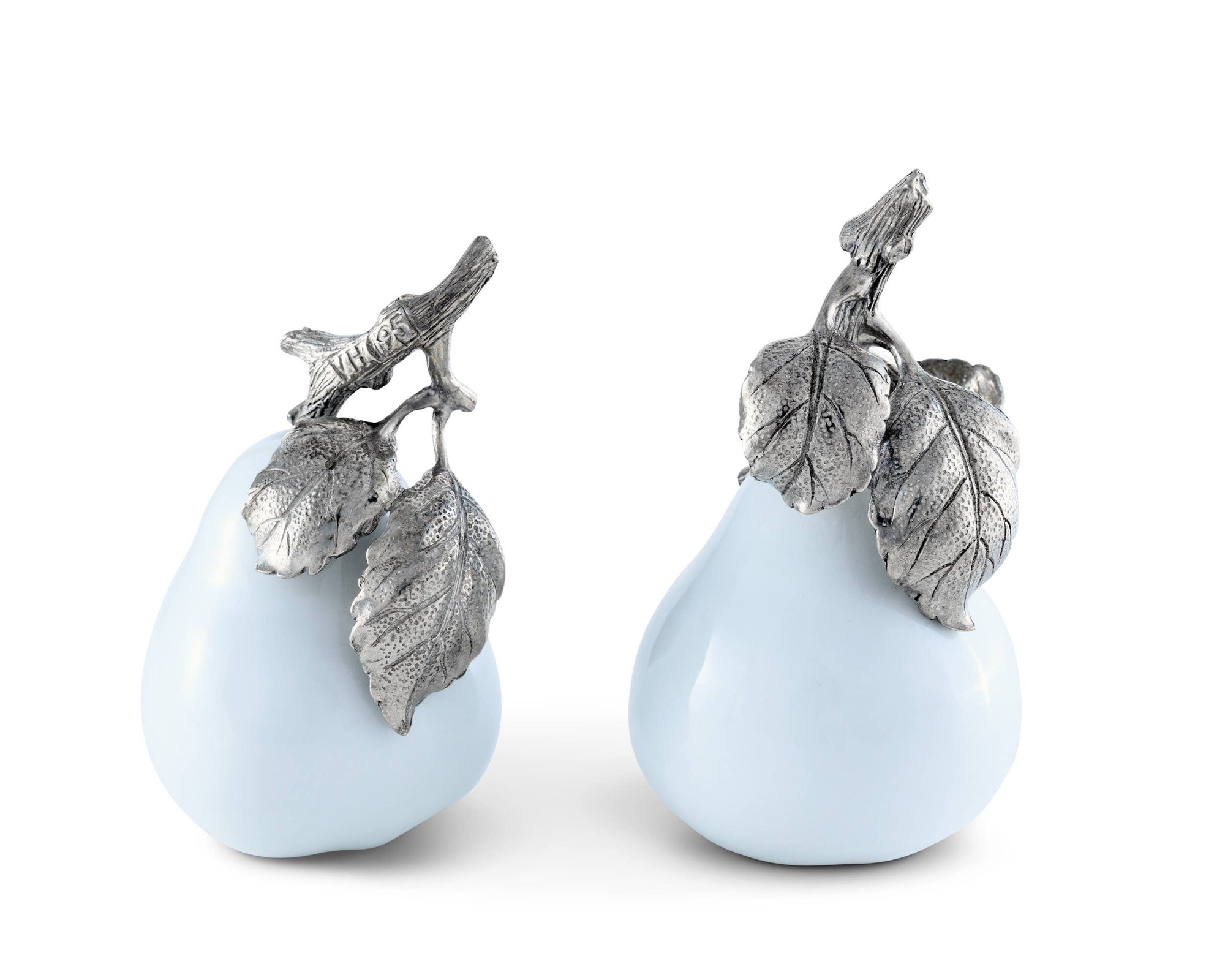 Vagabond House - Porcelain Pear Salt and Pepper with Pewter Leaf